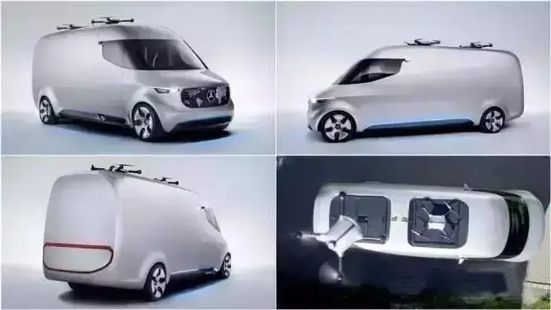 奔驰无人驾驶物流车车顶还带无人机(图1)