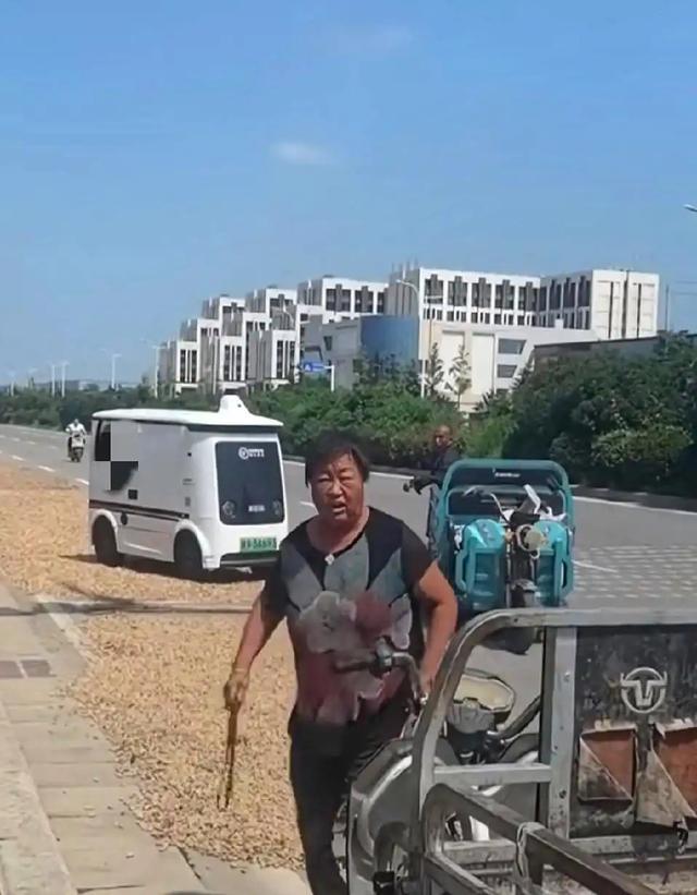 笑翻了！无人驾驶快递车压到大妈晒的BWIN花生被拦下挨打了！(图8)
